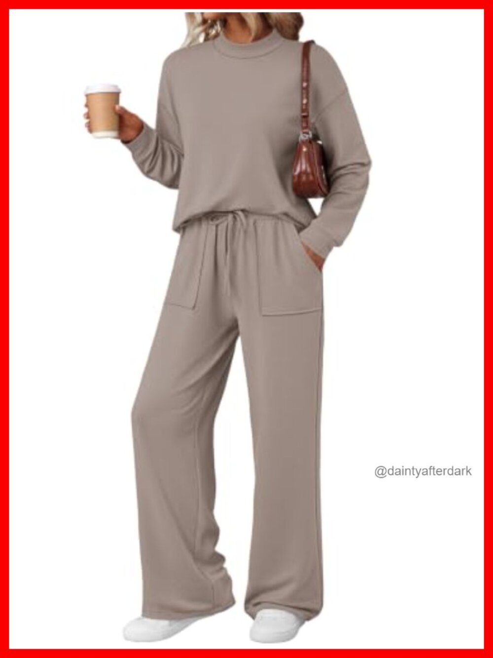 LILLUSORY Lounge Set Mock Neck Top Wide Leg Drawstring Pants Pockets